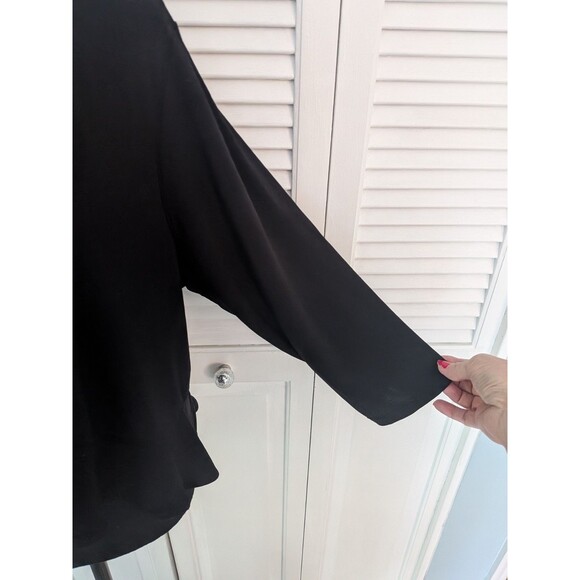 R&M Richards Crop Jacket Shrug Womens 1X Open Ruffle Front Black Academy Stretch - Picture 4 of 10